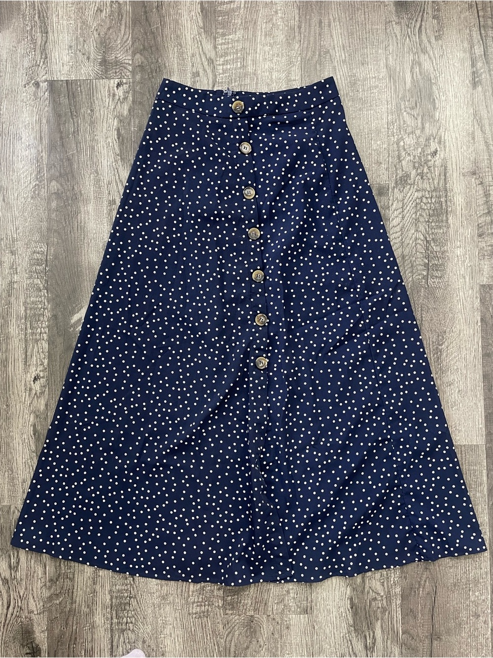A-Line Navy Blue and White Polka Dot Skirt Size S